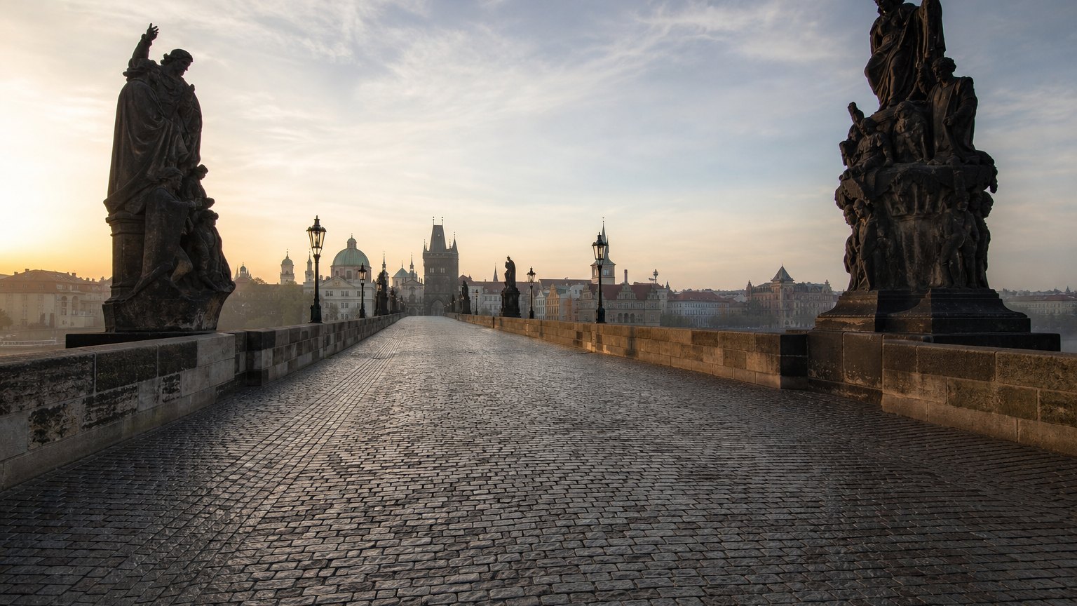 Charles Bridge in Prague at quiet early morning light